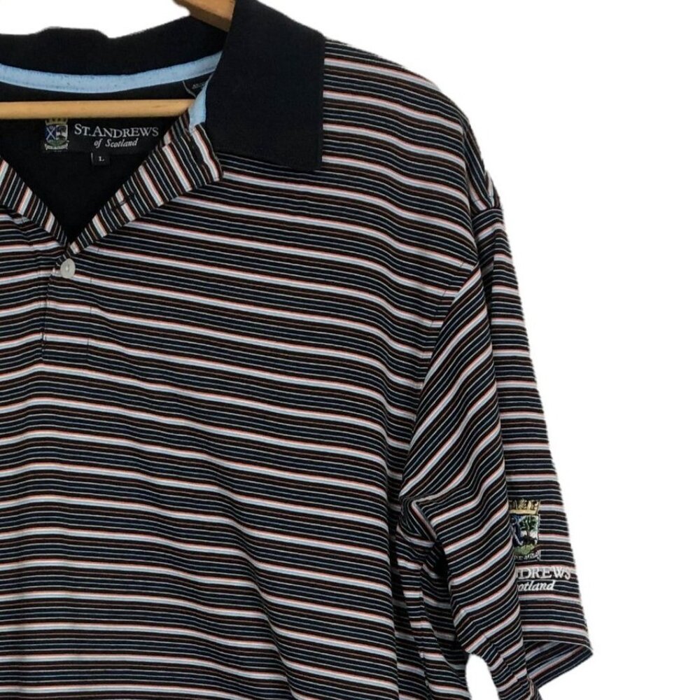 St. Andrews of Scotland Men's Golf Polo Shirt Sz Large Short Sleeve Striped Blue - Picture 8 of 10